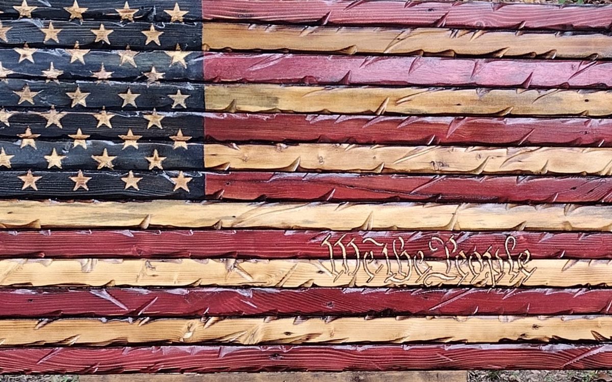 Flat-panel American flag in red, tan and charred brown
