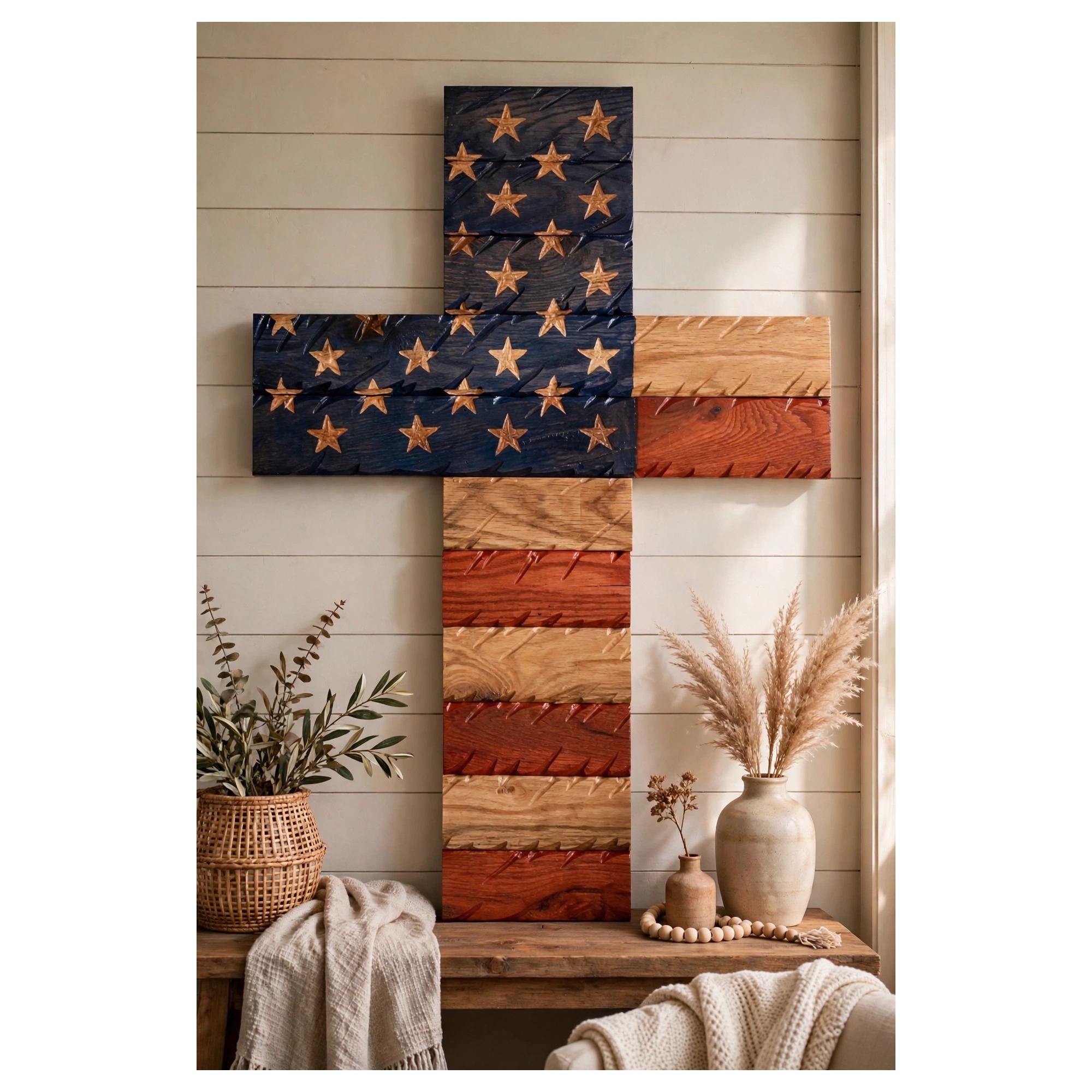 Wooden Cross — American Flag Edition