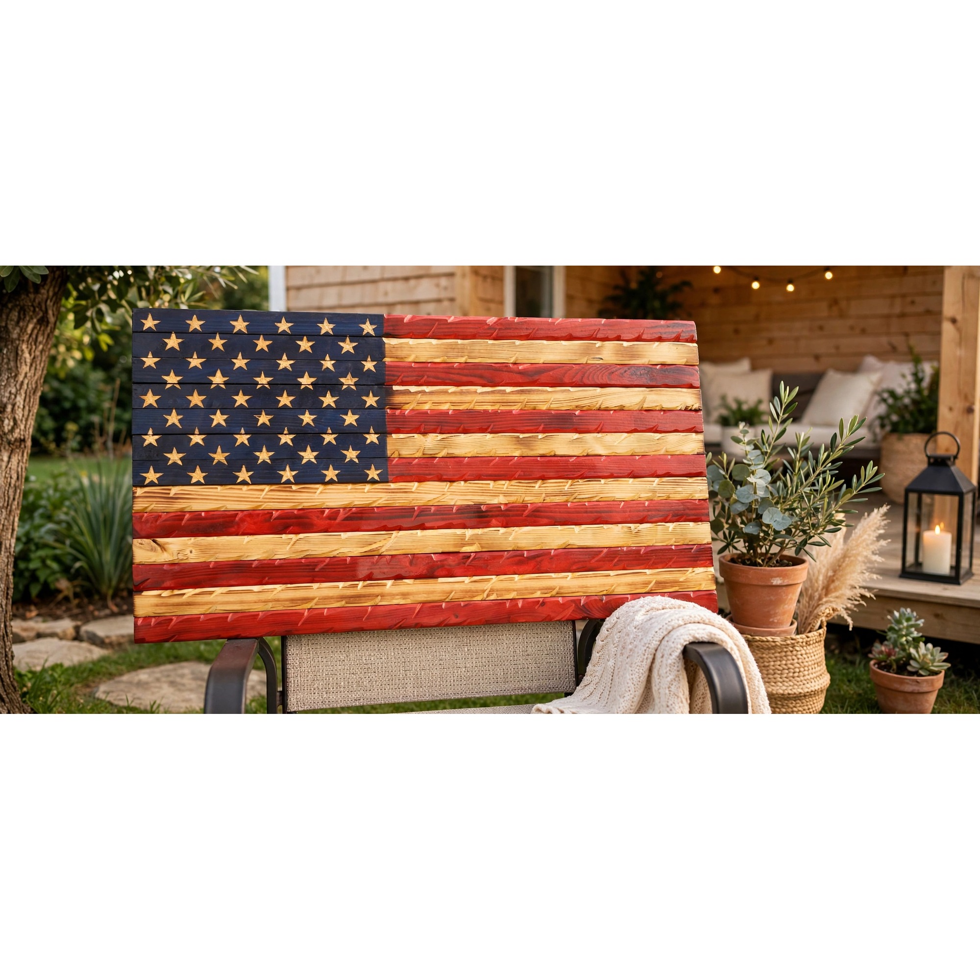Rustic Carved American Flag